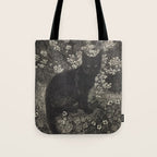 The witch - Lionel Lindsay - Wood Engraving Print Black Cat Gothic Tote Bag Gallery Image 1