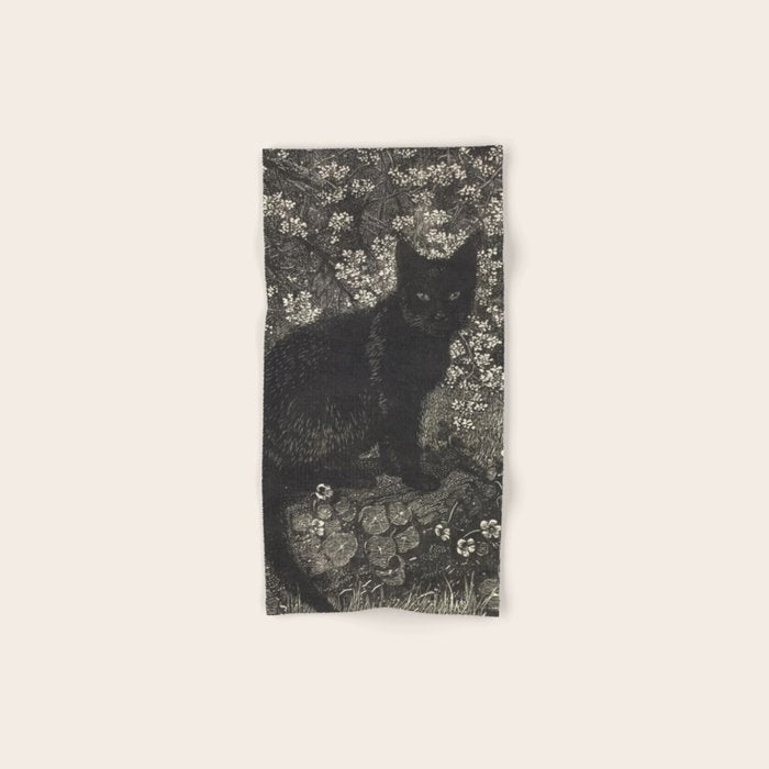 The witch - Lionel Lindsay - Wood Engraving Print Black Cat Gothic Bath Towel Gallery Image 1