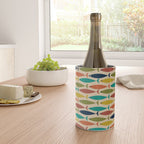 Midcentury Modern Multicolor Fish Pattern in Olive, Mustard, Orange, Teal, Beige Wine Chiller Gallery Image 4