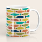 Midcentury Modern Multicolor Fish Pattern in Olive, Mustard, Orange, Teal, Beige Coffee Mug Gallery Image 1