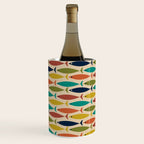 Midcentury Modern Multicolor Fish Pattern in Olive, Mustard, Orange, Teal, Beige Wine Chiller Gallery Image 3