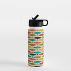 Midcentury Modern Multicolor Fish Pattern in Olive, Mustard, Orange, Teal, Beige Water Bottle Gallery Image 1