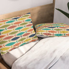Midcentury Modern Multicolor Fish Pattern in Olive, Mustard, Orange, Teal, Beige Pillow Sham Gallery Image 2