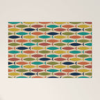 Midcentury Modern Multicolor Fish Pattern in Olive, Mustard, Orange, Teal, Beige Welcome Mat Gallery Image 1