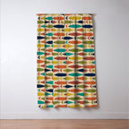 Midcentury Modern Multicolor Fish Pattern in Olive, Mustard, Orange, Teal, Beige Window Curtain Gallery Image 3