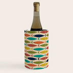 Midcentury Modern Multicolor Fish Pattern in Olive, Mustard, Orange, Teal, Beige Wine Chiller Gallery Image 1