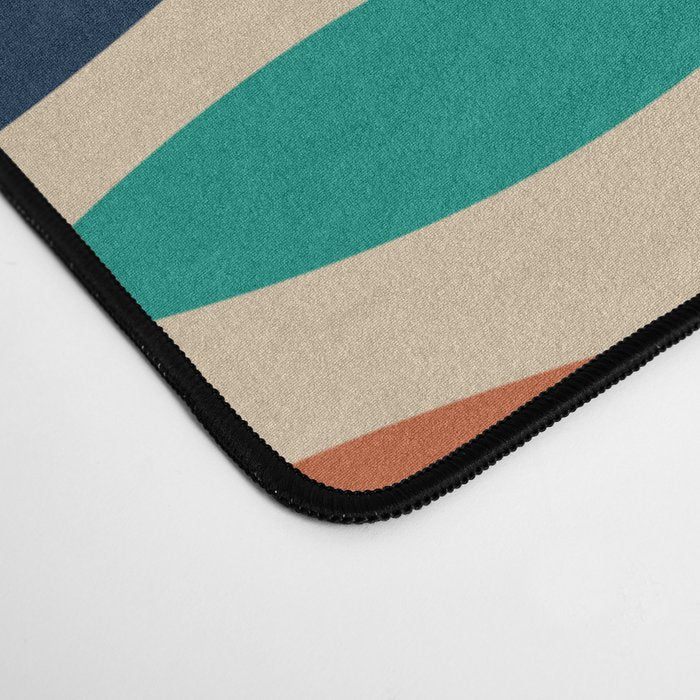Midcentury Modern Multicolor Fish Pattern in Olive, Mustard, Orange, Teal, Beige Desk Mat Gallery Image 4