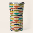 Midcentury Modern Multicolor Fish Pattern in Olive, Mustard, Orange, Teal, Beige Travel Mug Gallery Image 2