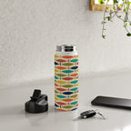 Midcentury Modern Multicolor Fish Pattern in Olive, Mustard, Orange, Teal, Beige Water Bottle Gallery Image 4