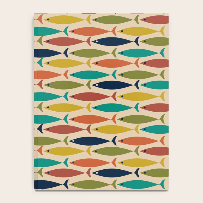 Midcentury Modern Multicolor Fish Pattern in Olive, Mustard, Orange, Teal, Beige Notebook Gallery Image 4