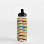 Midcentury Modern Multicolor Fish Pattern in Olive, Mustard, Orange, Teal, Beige Water Bottle Gallery Image 2