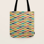 Midcentury Modern Multicolor Fish Pattern in Olive, Mustard, Orange, Teal, Beige Tote Bag Gallery Image 1