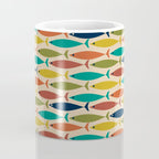 Midcentury Modern Multicolor Fish Pattern in Olive, Mustard, Orange, Teal, Beige Coffee Mug Gallery Image 4