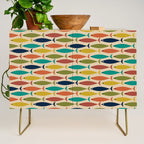 Midcentury Modern Multicolor Fish Pattern in Olive, Mustard, Orange, Teal, Beige Credenza Gallery Image 1