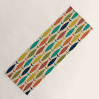 Midcentury Modern Multicolor Fish Pattern in Olive, Mustard, Orange, Teal, Beige Yoga Mat Gallery Image 1