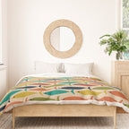 Midcentury Modern Multicolor Fish Pattern in Olive, Mustard, Orange, Teal, Beige Duvet Cover Gallery Image 3