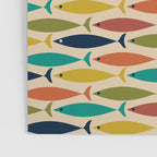 Midcentury Modern Multicolor Fish Pattern in Olive, Mustard, Orange, Teal, Beige Poster Gallery Image 3