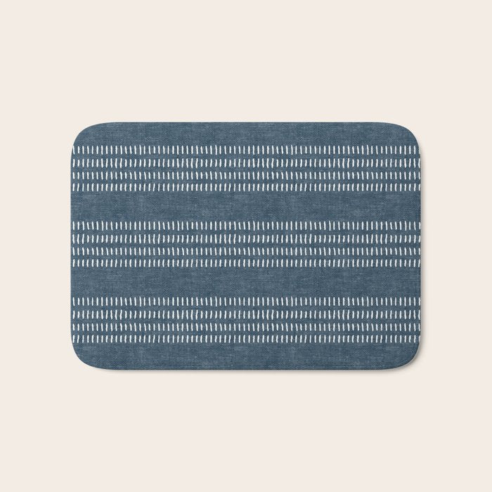 farmhouse stitch - navy blue Bath Mat Gallery Image 1