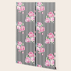 Black white blush pink watercolor floral stripes Wallpaper Gallery Image 2