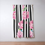 Black white blush pink watercolor floral stripes Window Curtain Gallery Image 3