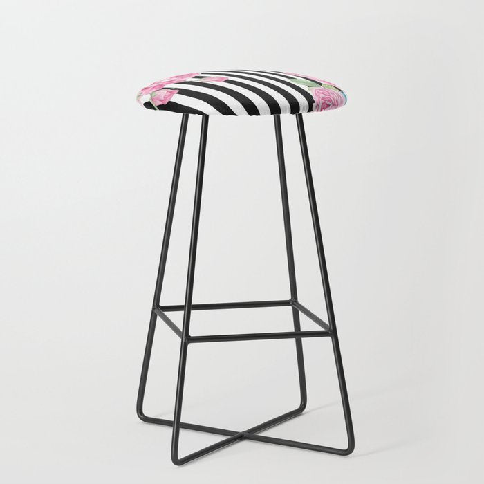Black white blush pink watercolor floral stripes Stool Gallery Image 1