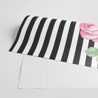 Black white blush pink watercolor floral stripes Wrapping Paper Gallery Image 2