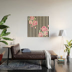 Black white blush pink watercolor floral stripes Wood Wall Art Gallery Image 2