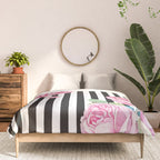 Black white blush pink watercolor floral stripes Comforter Gallery Image 3