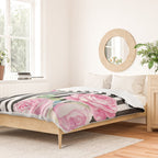 Black white blush pink watercolor floral stripes Duvet Cover Gallery Image 2