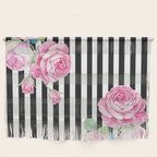 Black white blush pink watercolor floral stripes Wall Hanging Gallery Image 1