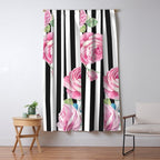 Black white blush pink watercolor floral stripes Window Curtain Gallery Image 5