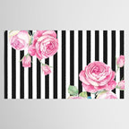 Black white blush pink watercolor floral stripes Tablecloth Gallery Image 2