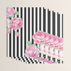 Black white blush pink watercolor floral stripes Wrapping Paper Gallery Image 3