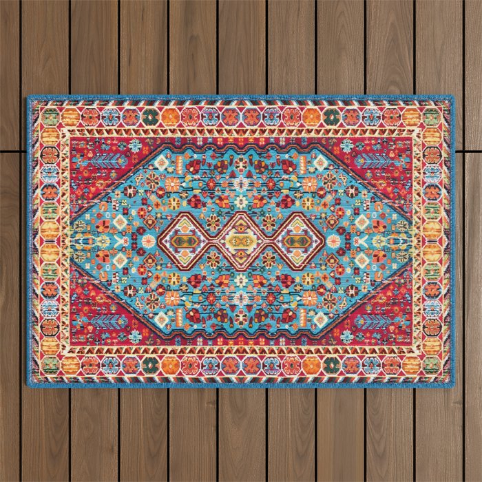 Colorful Kaleidoscope: Vintage Bohemian Moroccan Art Outdoor Rug Gallery Image 1