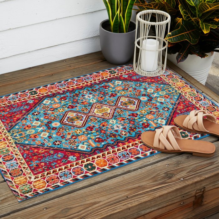 Colorful Kaleidoscope: Vintage Bohemian Moroccan Art Outdoor Rug Gallery Image 2