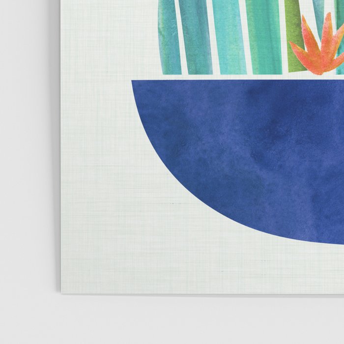 Spring Cactus Blossoms with Indigo Terra Cotta Poster Gallery Image 3