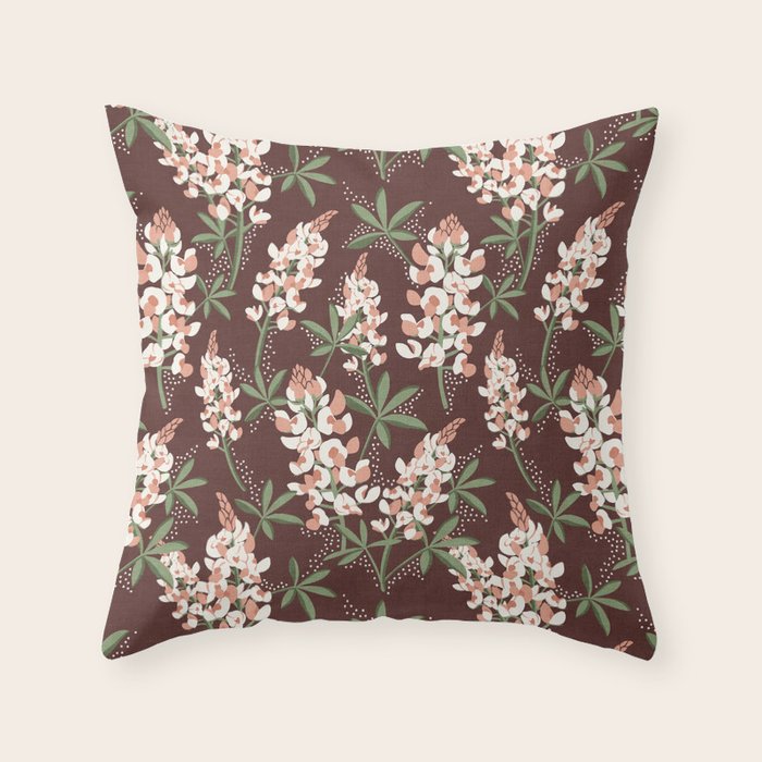 Bluebonnet Floral Brown Peach Multi Throw Pillow Gallery Image 1
