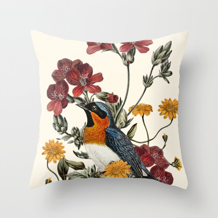 Little Bird and Flowers Throw Pillow Gallery Image 6