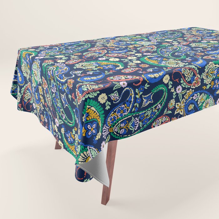 Vibrant paisley print on dark Tablecloth Gallery Image 1