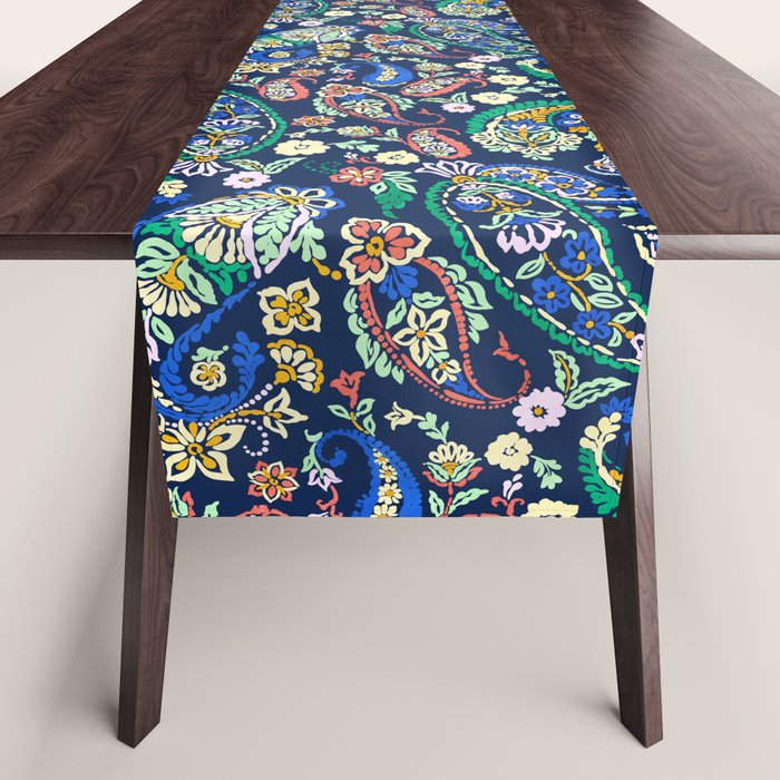 Vibrant paisley print on dark Table Runner Gallery Image 1