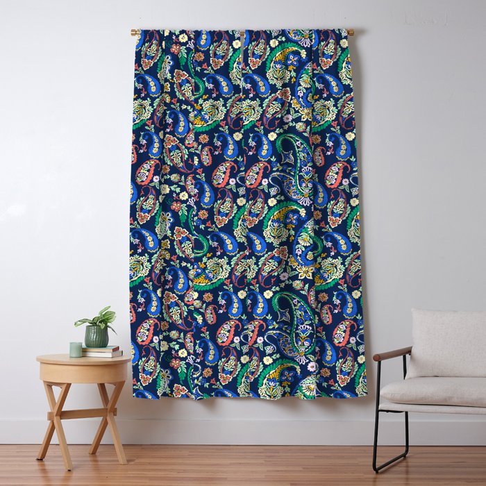 Vibrant paisley print on dark Window Curtain Gallery Image 5
