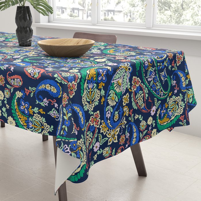 Vibrant paisley print on dark Tablecloth Gallery Image 3