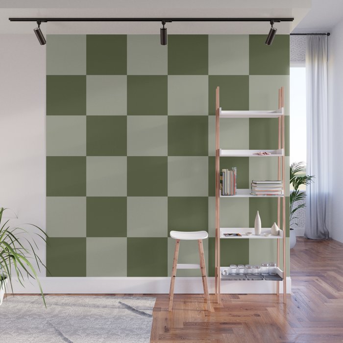 Checkered (Sage & Olive Green) Wall Mural Gallery Image 1
