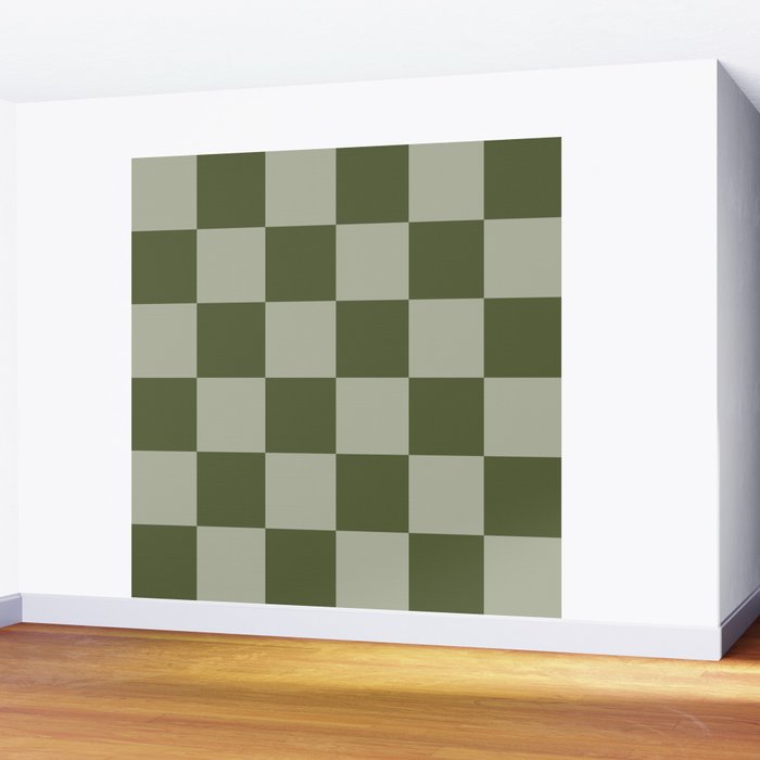 Checkered (Sage & Olive Green) Wall Mural Gallery Image 2