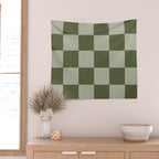 Checkered (Sage & Olive Green) Wall Tapestry Gallery Image 2