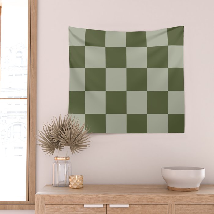 Checkered (Sage & Olive Green) Wall Tapestry Gallery Image 2