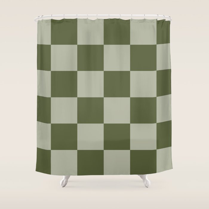 Checkered (Sage & Olive Green) Shower Curtain Gallery Image 1