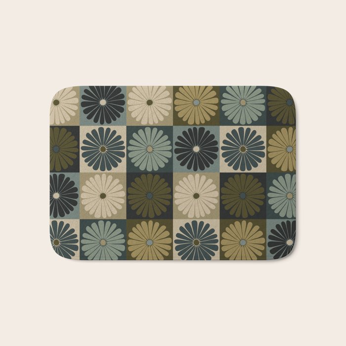 Retro Flowers Check Pattern V Bath Mat Gallery Image 1