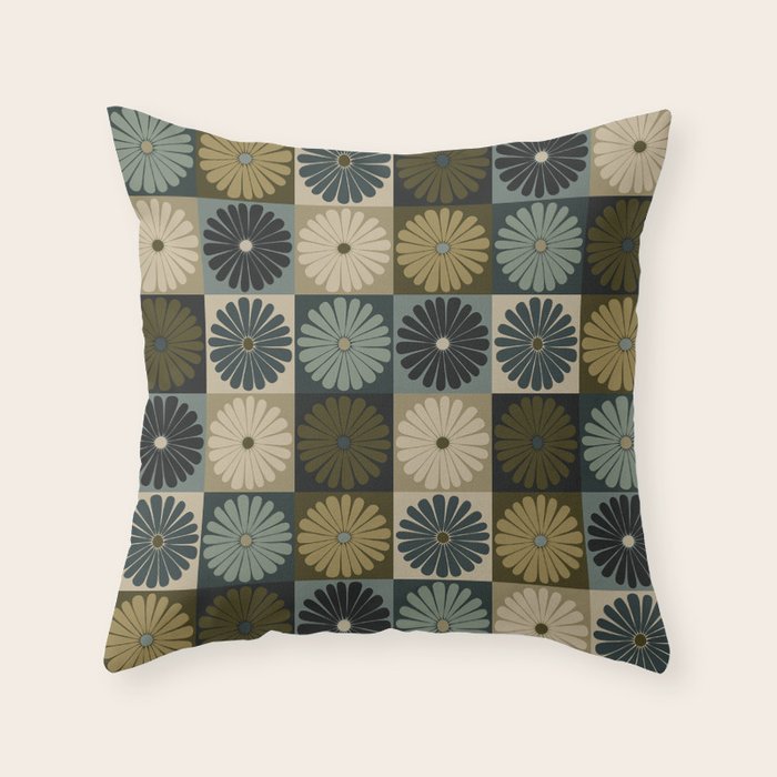 Retro Flowers Check Pattern V Throw Pillow Gallery Image 6