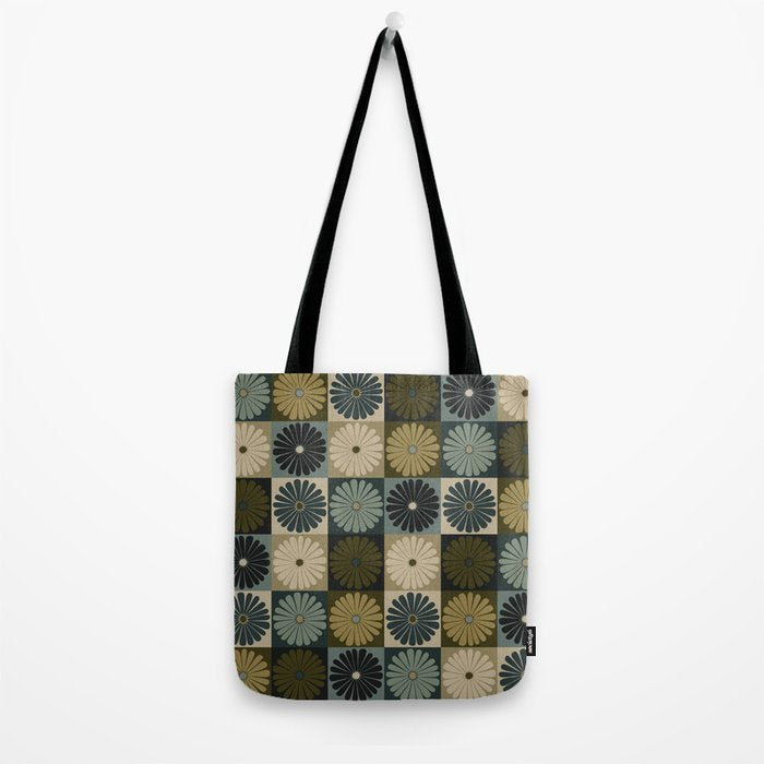 Retro Flowers Check Pattern V Tote Bag Gallery Image 2
